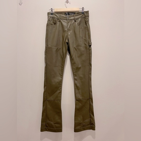 Valabasas Flare Stacked RARE Faux Leather Olive Green Cargo Pants Size 30 EUC - Picture 1 of 12
